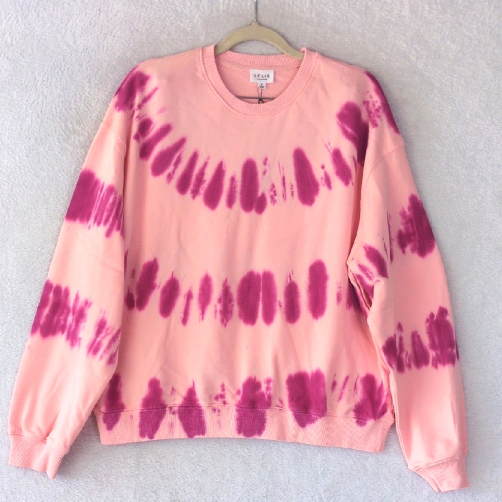 Le Lis Womens Pink Tie Dye Crewneck Pullover Sweater Size S